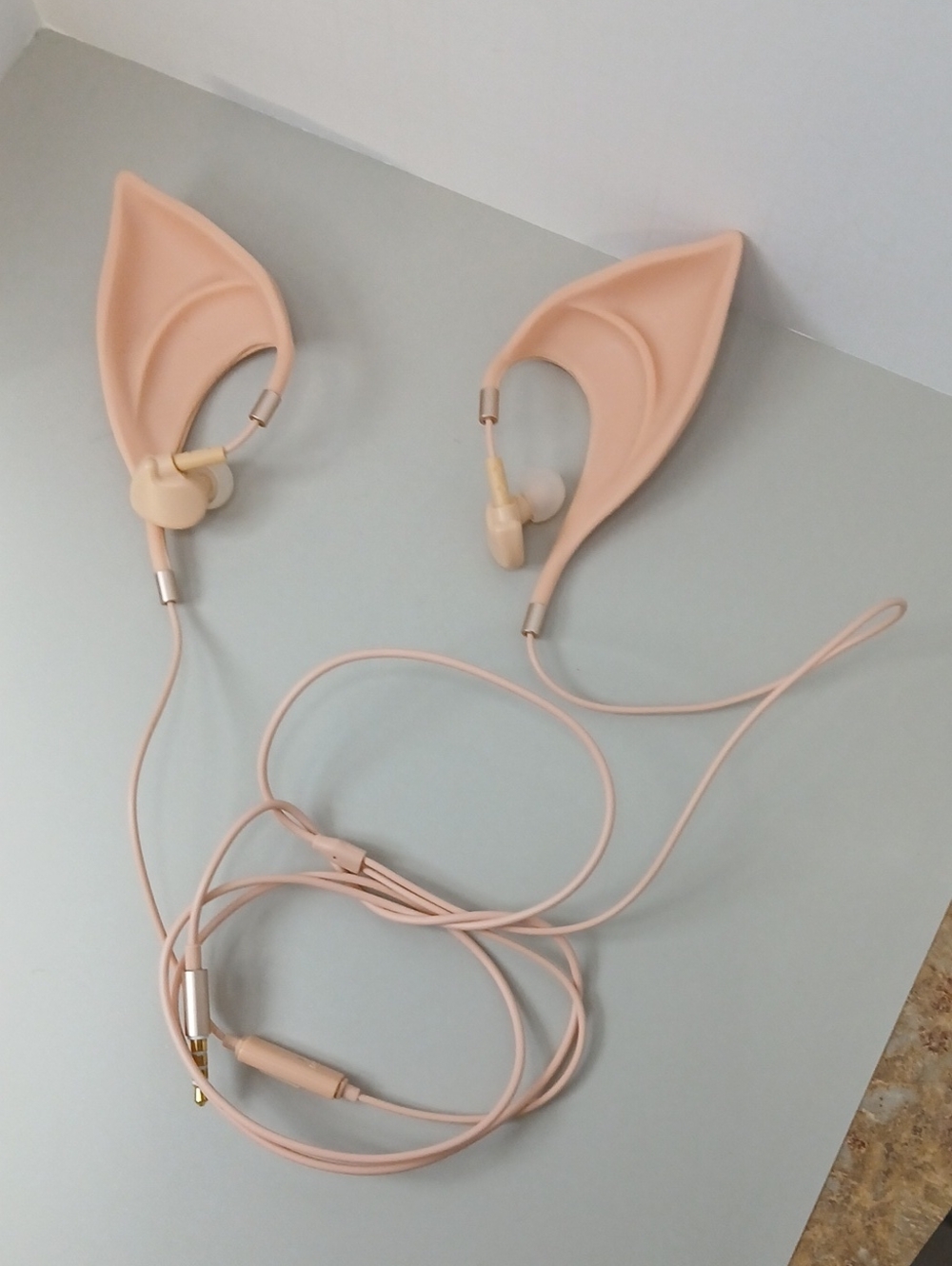 Cute Pink/Beige Elf Ear Wired In-Ear Headphones